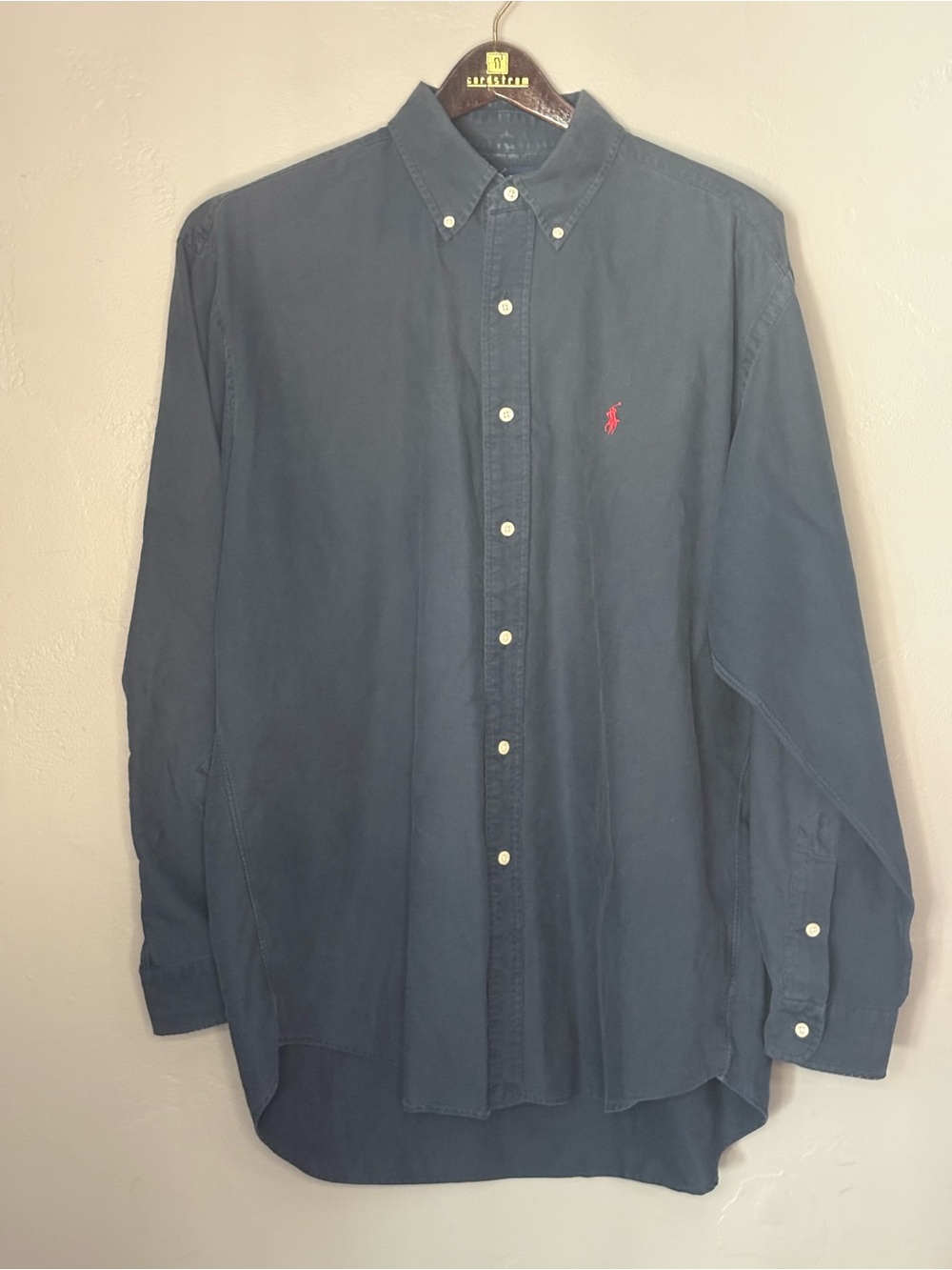 Ralph Lauren Blake Navy Cotton Shirt w/Red Polo Pony Button Down ~ Size L